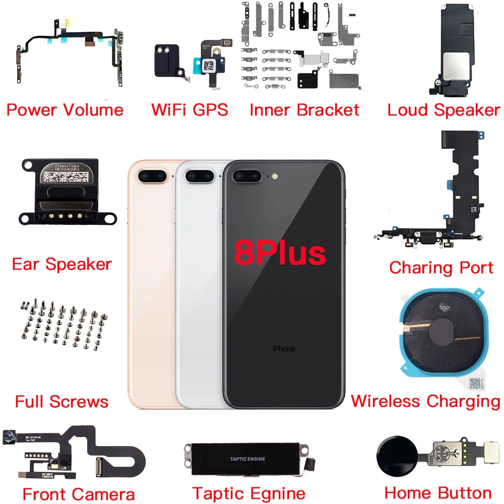 

Internal Parts For iPhone 8 Plus Charging Dock Power Volume Front Camera Flex Cable Ear Loud Speaker Full Bracket Screws