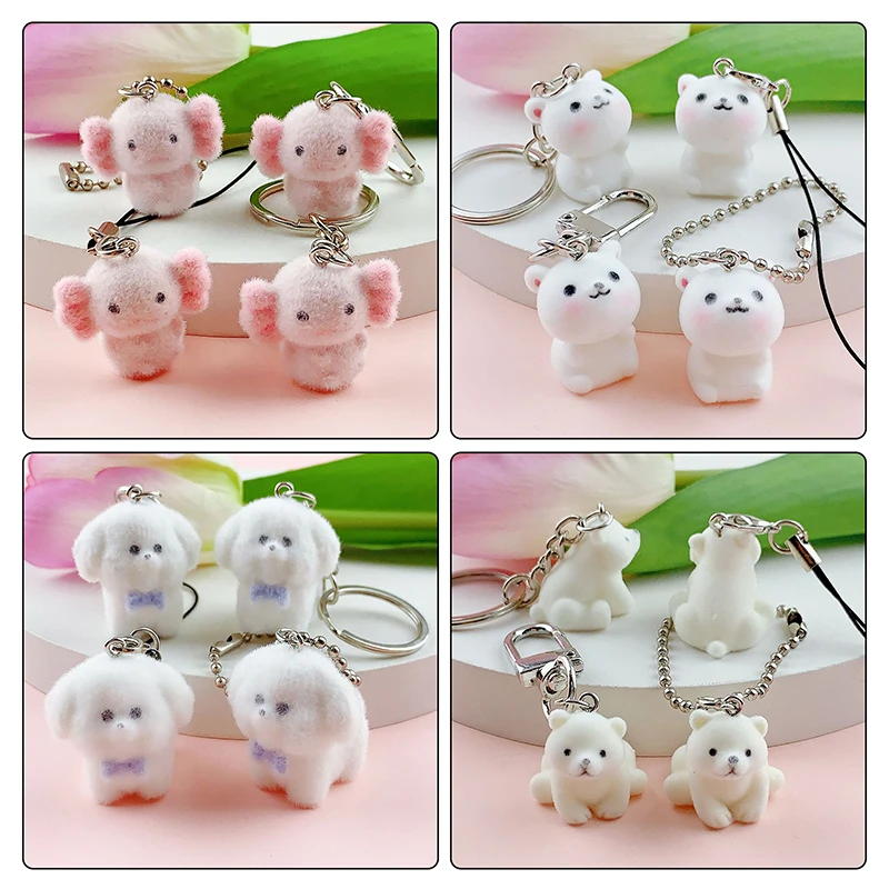 Мультяшный милый 3D брелок с животными кавайный флокированный полимерный для