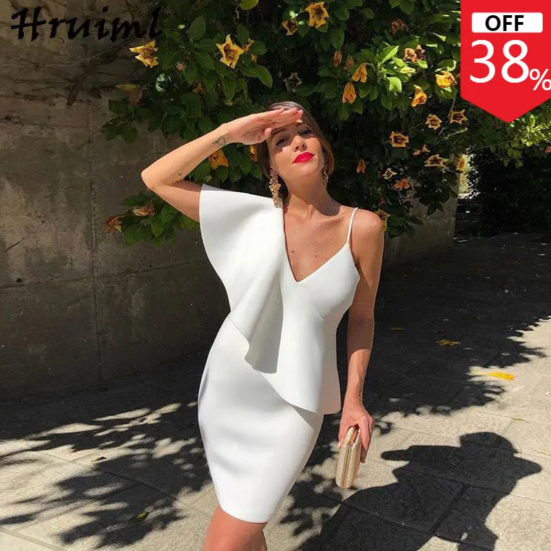 

Dress Summer Ruffles Bodycon V Neck Sling Sexy Solid Skinny Mini Woman Dress Evening Office Party Streetwear Elegant Dresses
