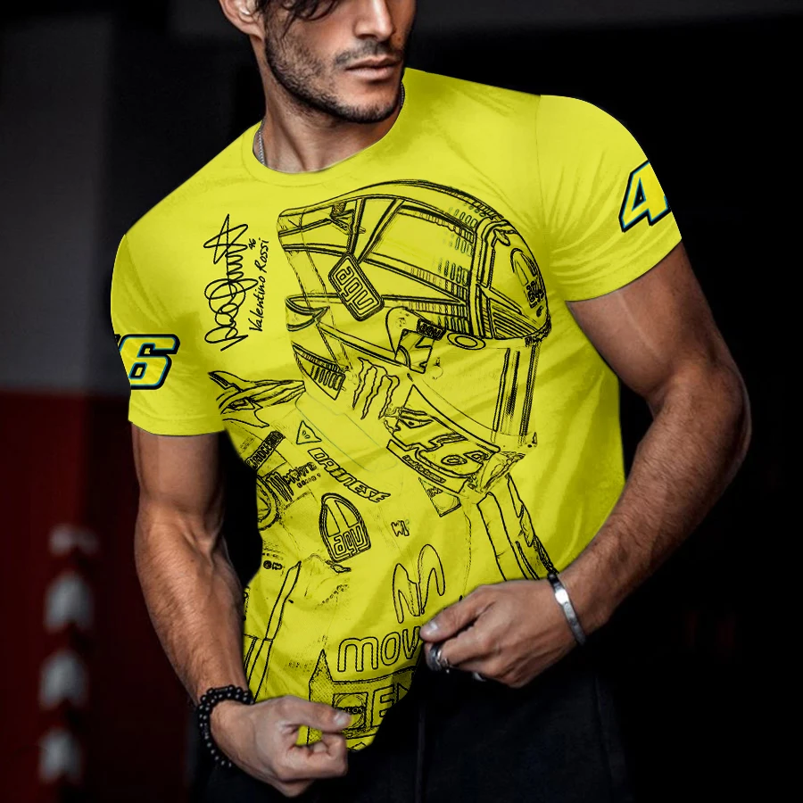 

2023 New Handsome Motorcycle Series Short Sleeve 3D Printing Personalized Casual Boys' Round Neck T-shirt VR46 Short Sleeve