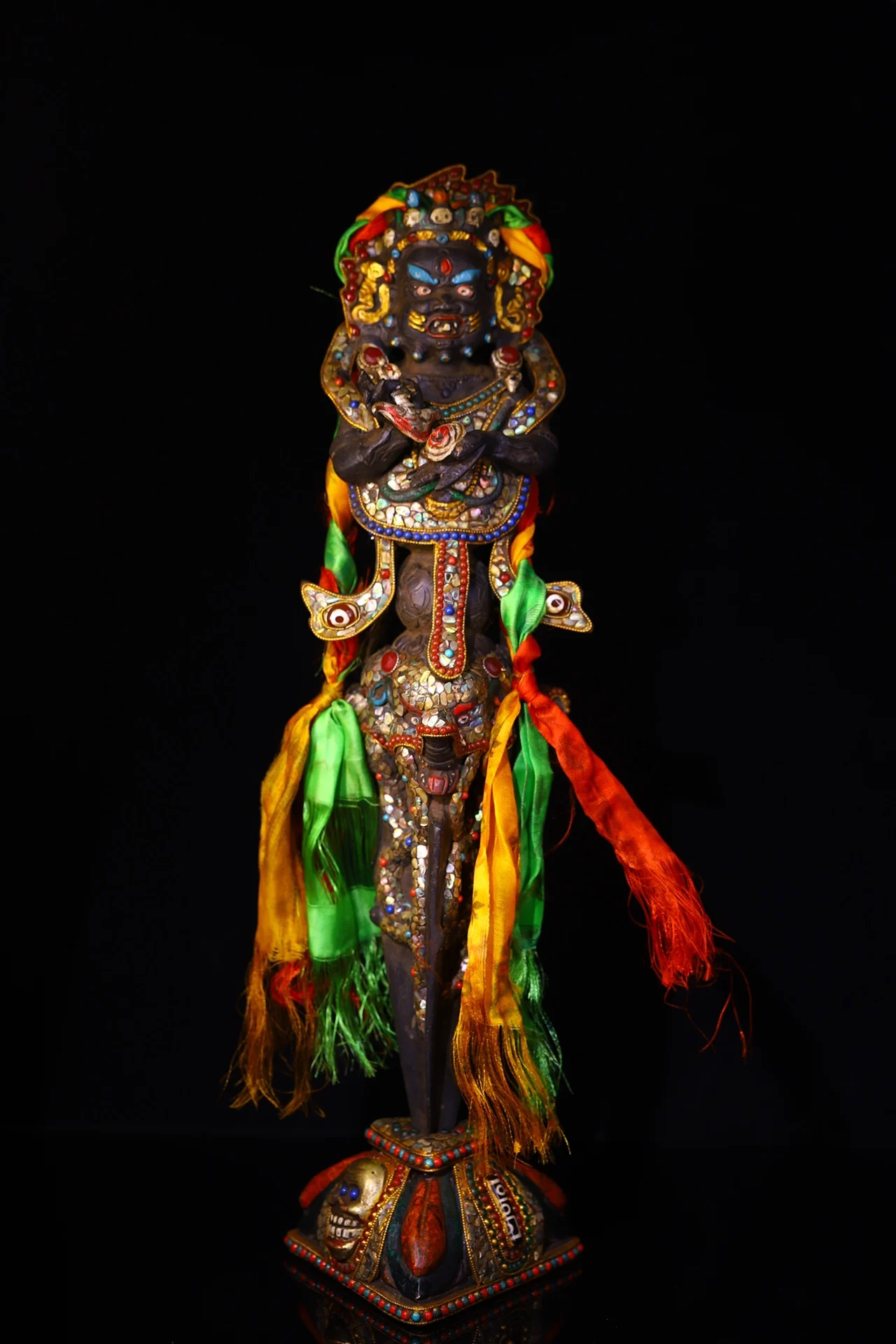 19-дюймовая коллекция тибетского храма старая бронзовая окрашенная мозаика