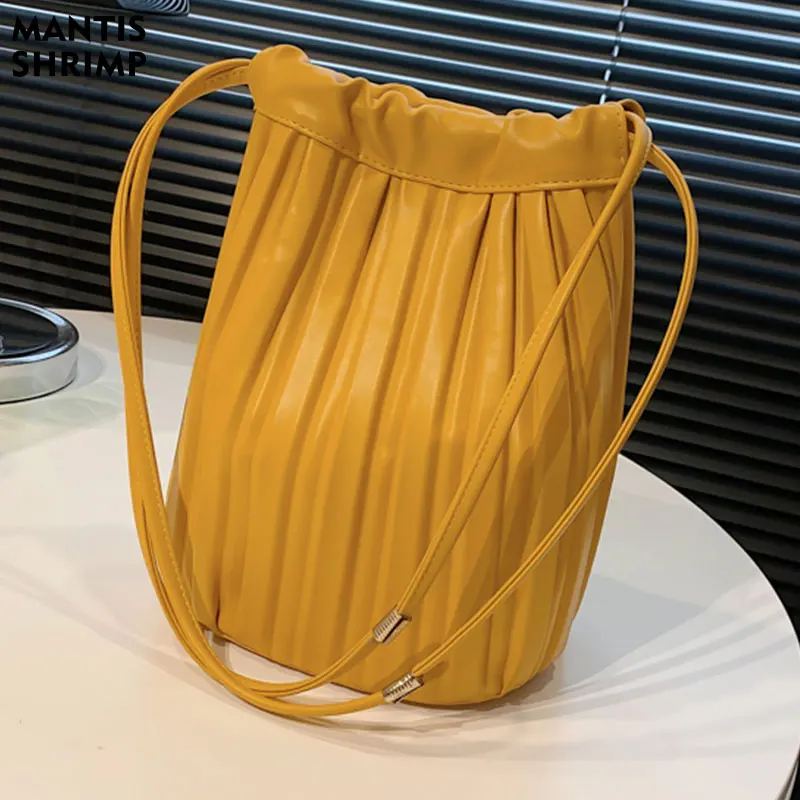 

Women Bag 2022 New Fashion PU Leather Handbag Women's Pleated Design Pack Large Capacity Basket Lady Shoulder Bags High Quality