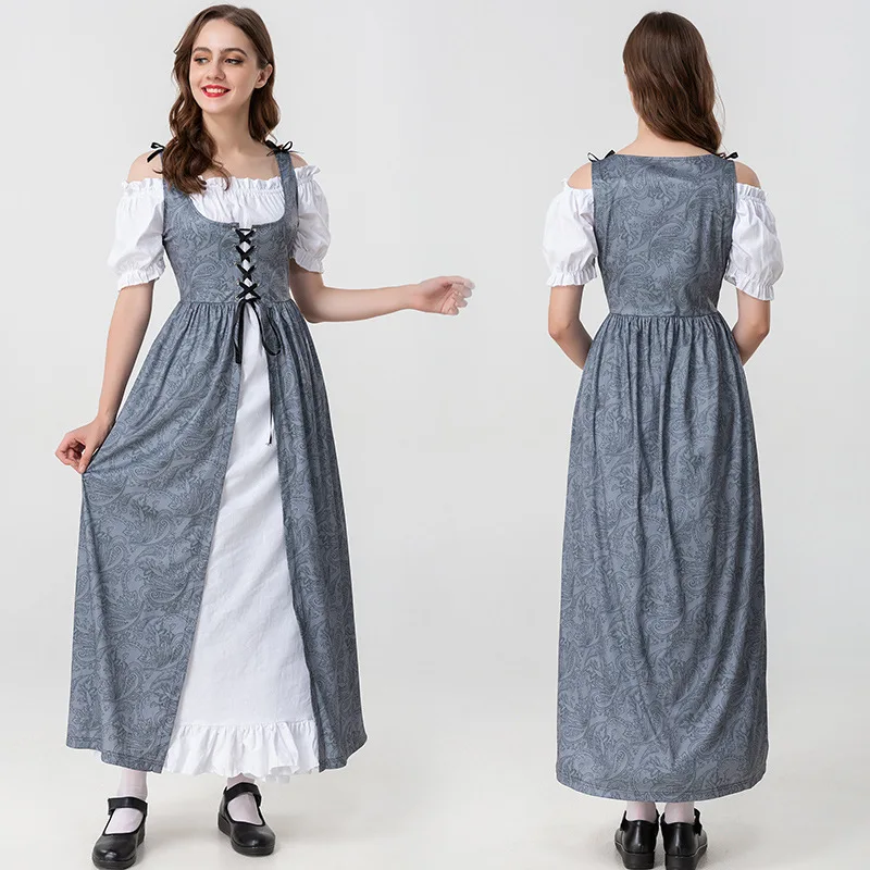 

Renaissance Vintage Dress Women Medieval Cosplay Costumes Female Halloween Dresses Elegant Victorian High Waist Strappy Costume
