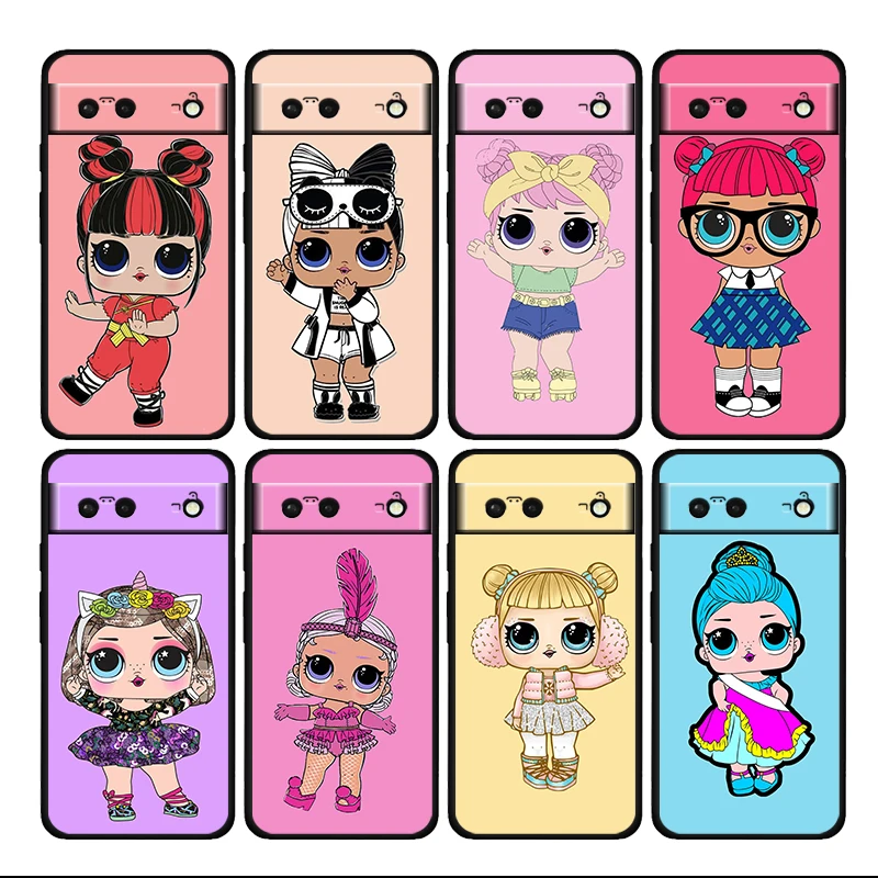 

Cartoon LOL Surprise Girl Shockproof Cover For Google Pixel 7 6 6A 5 4 5A 4A XL Pro TPU Soft Silicone Soft Black Phone Case