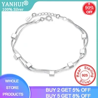 yanhui original 925 sterling silver bracelet square box star double chain adjustable bracelet anklet for women pulseira slk22