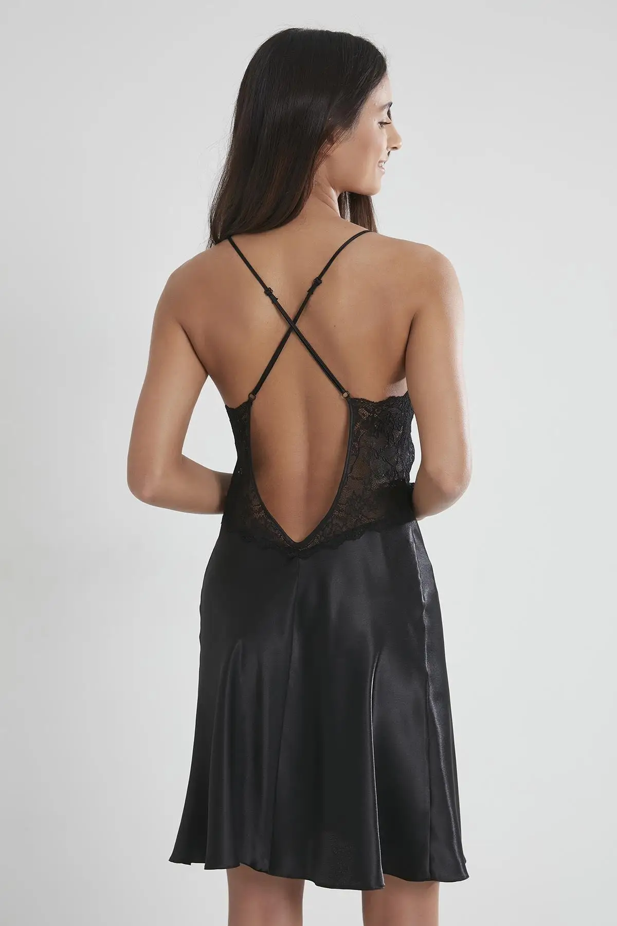 

Black Satin Ruched Nightly Sexy Nightgown