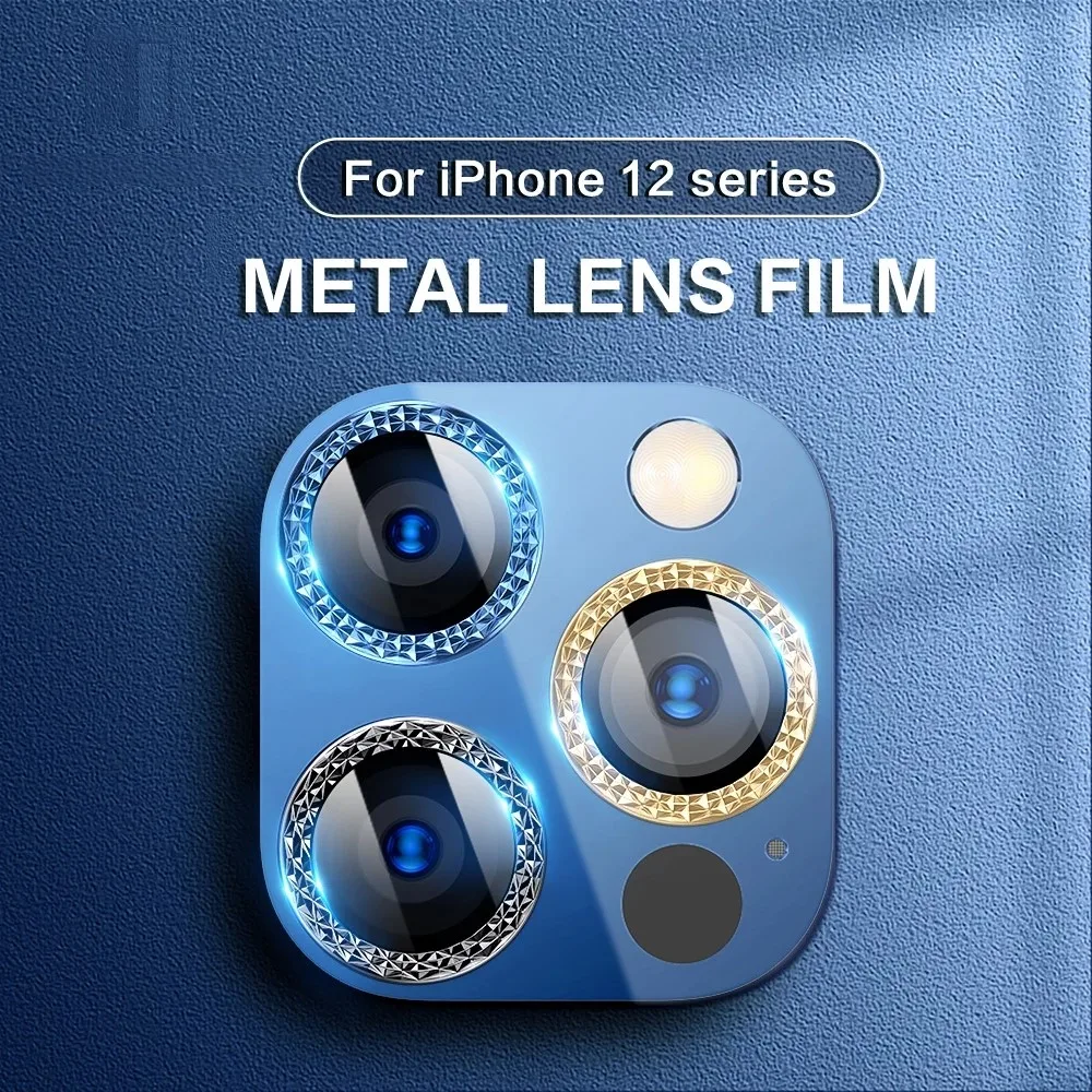 50set Luxury Diamond Camera Lens Protector on For iPhone 11 12 13 mini 14 pro max Back Camera Glass Metal Protect Sticker Cap