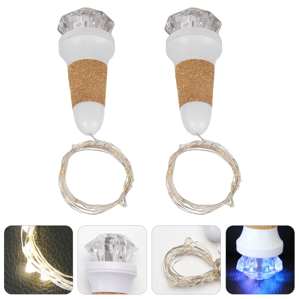 

2 Pcs Rechargeable Cork Lighting Chain Night Lamp Mini Bottles Lights Plastic Party Supply LED