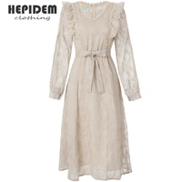hepidem clothing fashion designer summer long dress women short sleeve patchwork lace vintage jacquard dress 69817