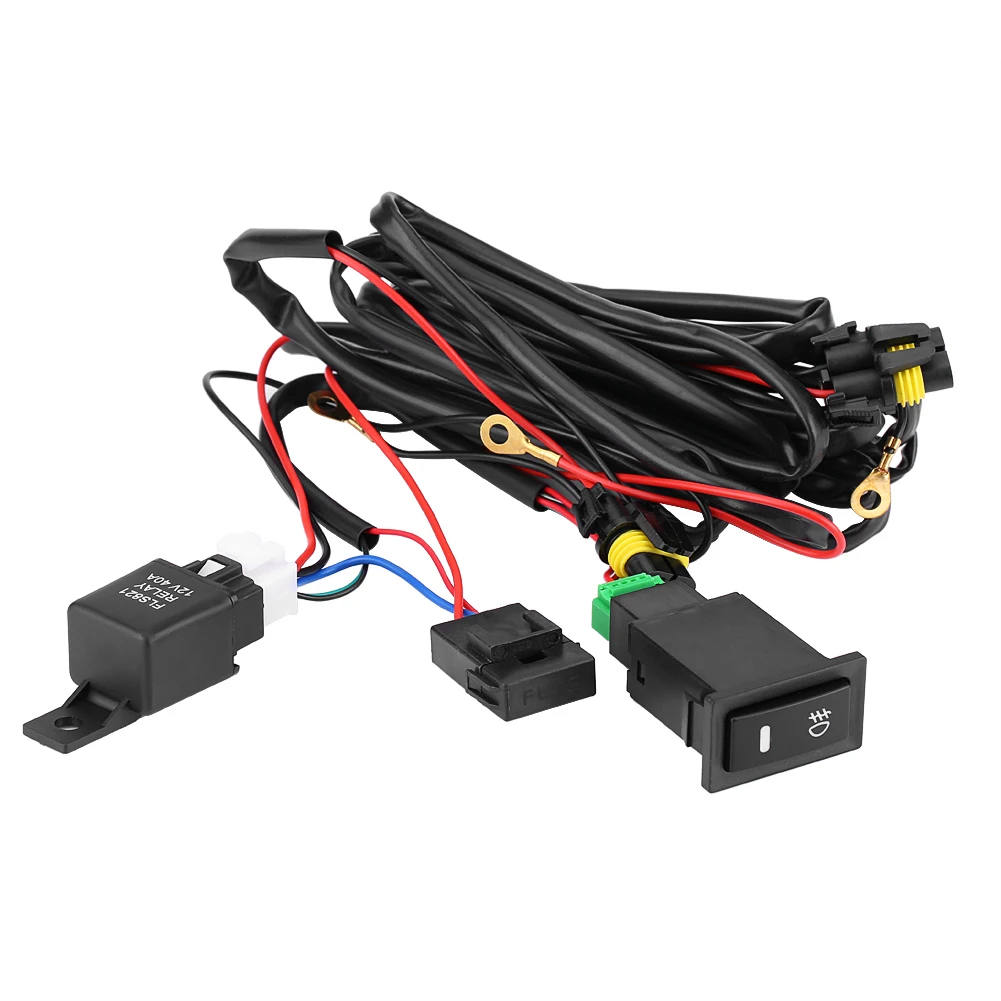 

12V Universal Car LED Fog Light On/Off Switch Wiring Harness Fuse Relay Kit