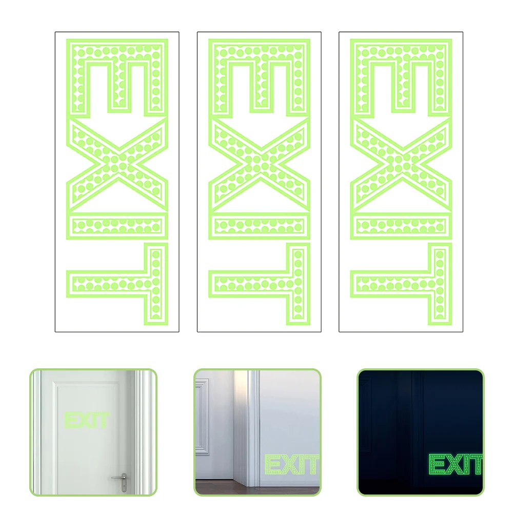 

3pcs Exit Photoluminescent Signs Stickers Self- adhesive Glow in the Dark Exit Decals Luminous for UV Weather Scratch Indoor