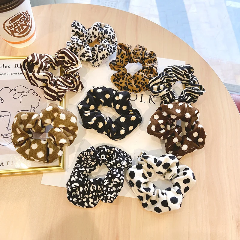 

Vintage Leopard Scrunchies Zebra Pattern Hair Rope Women Girls Dot Hair Ties Ponytail Holder Elastic Hair Band Hair Accessories