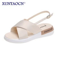 womens summer flat sandals fashion simple casual ladys shoes buckle flat shoes white reflective tape platform shoes sandals
