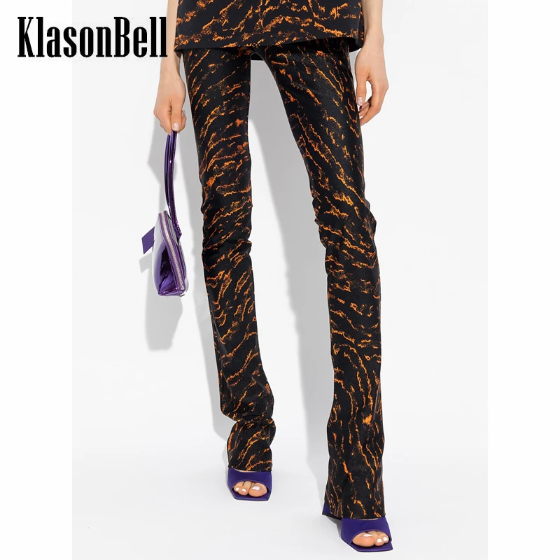 7.12 KlasonBell Fashion Print Stretchy Slim Flared Pants Women