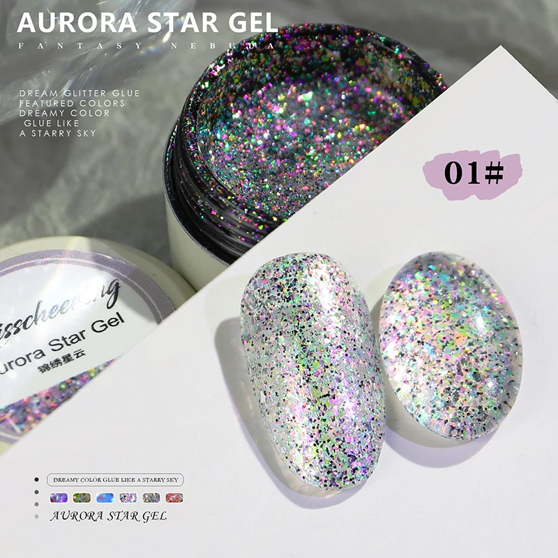 

6ML Aurora Gel Nail Polish Top Coat Opal Glitter Hybrid Gel Varnish Clear UV Gellak Glitter Lacquer Art Vernis Semi Permanent