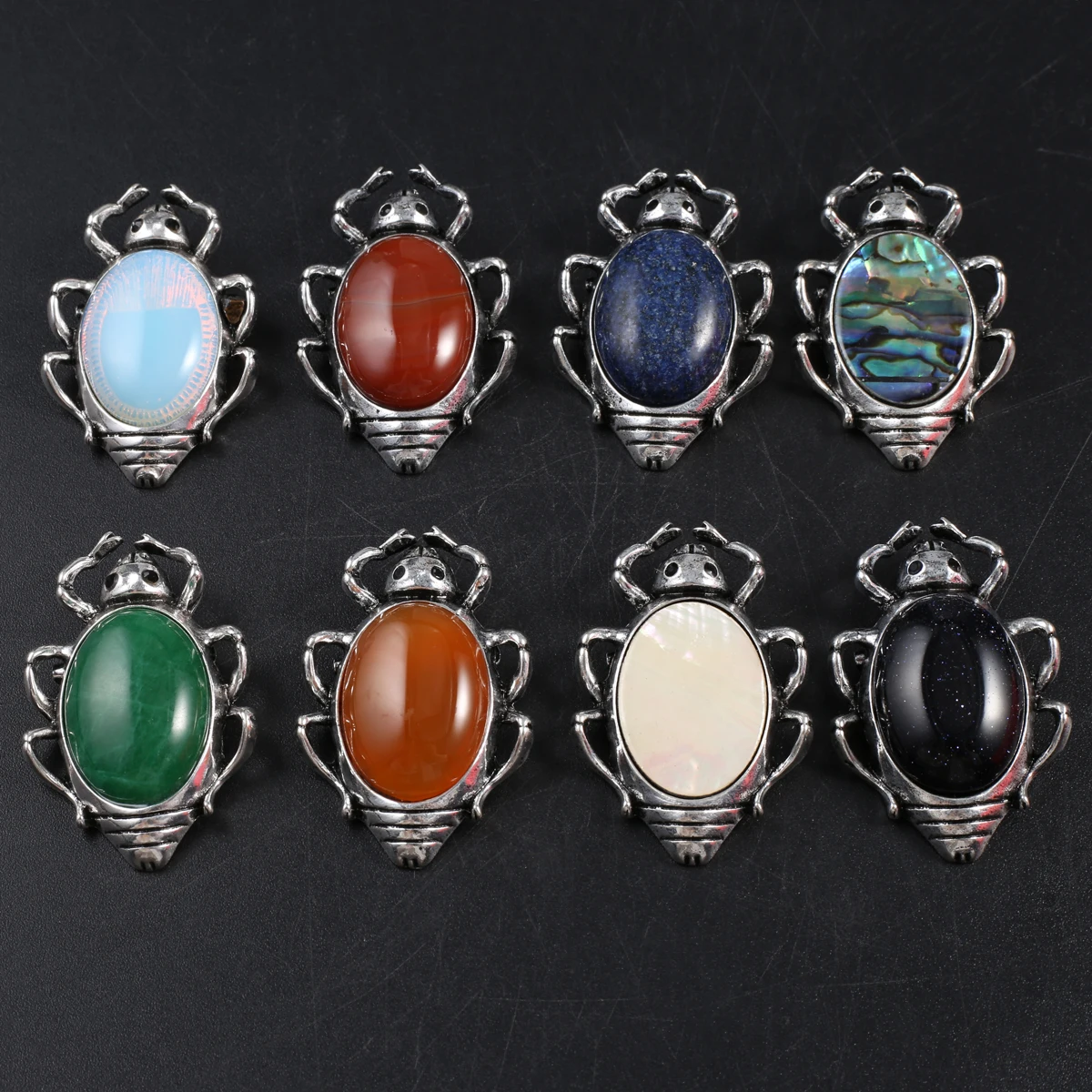 

6 шт. натуральный камень, металлический сплав, инкрустированный агатом, Морская ракушка, в форме насекомого, кулон, брошь, изготовление ювелирных изделий, «сделай сам», ожерелье, аксессуары