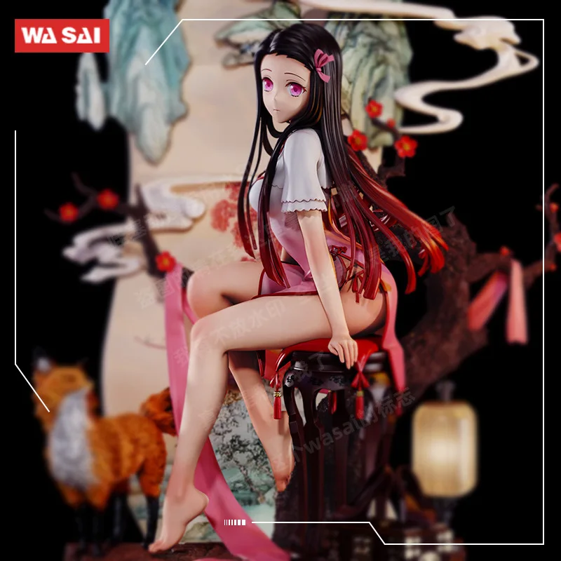 

Demon Slayer Figurine Sexy Cheongsam Kamado Nezuko Chair Sitting Beauty Younger Sister GK Car Computer Case Decoration