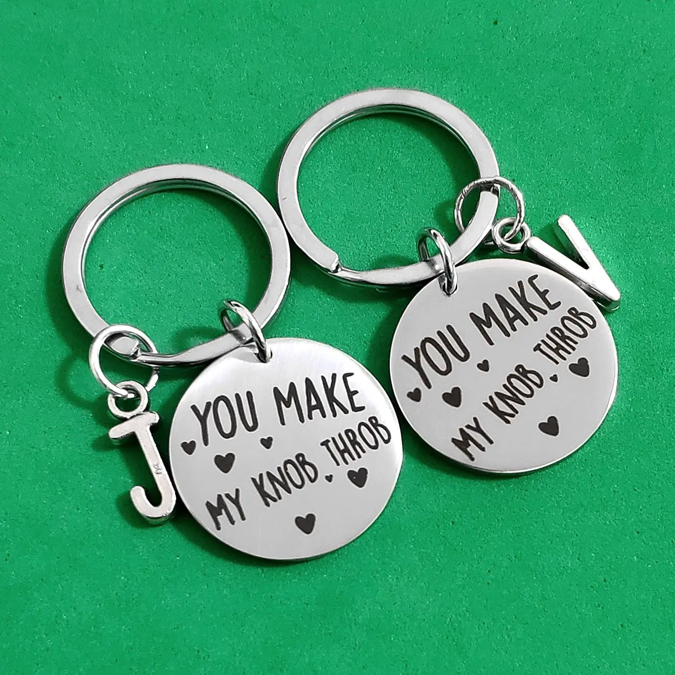

Valentine's Day Keyring Anniversary Carabiner for Keys Birthday A-Z YOU MAKE MY KNOB THROB Ornaments STAINLESS STEEL Couple Gift