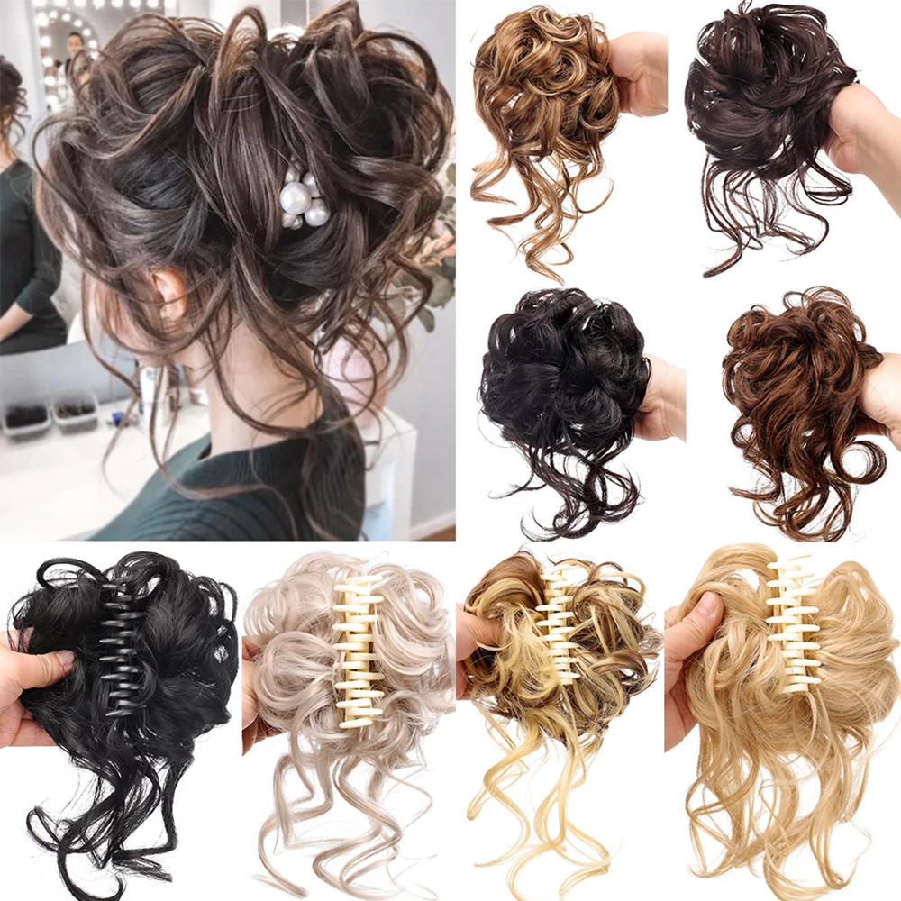 

CTRLALT Synthetic Curly FakeHair Bun Brown Messy Chignons With Elastic Claw Clip Band Hairpiece Extensions for Women Black