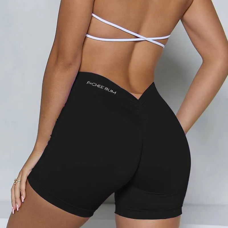 Pchee Bum Sexy Schwarz Niedrig V-Back Scrunch Butt Biker Shorts Push-Up Strumpfhose Frau Lycra Gym Leggings Sport Frauen Fitness Shorts