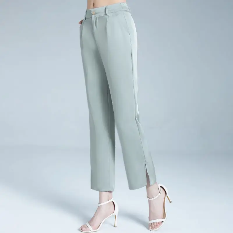 

2023 брюки из шелка тутового шелкопряда женские летние широкие брюки с высокой талией свободные шелковые обтягивающие повседневные брюки с разрезом женские летние 23E075