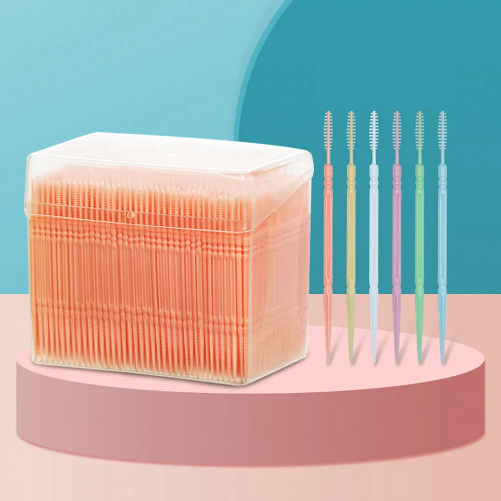1100Pcs/box Double Head Interdental Brush + Toothpick Oral Care Tools Multi-color Teeth Clean Tartar Removal Tapered Shape - купить по