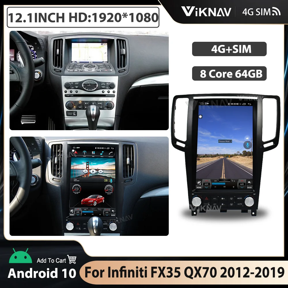 

Головное устройство android для Infiniti FX35 QX70 2012 2013 2014 2015 2016 2017 2018 2019 12,1 дюймов android двойной разъем carplay