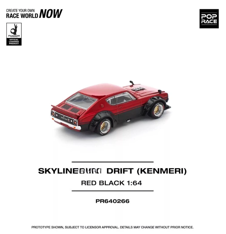 Фото Литая под давлением модель автомобиля Pop Race 1:64 KPGC110 Kenmeri V8 Drift BlackRed №2