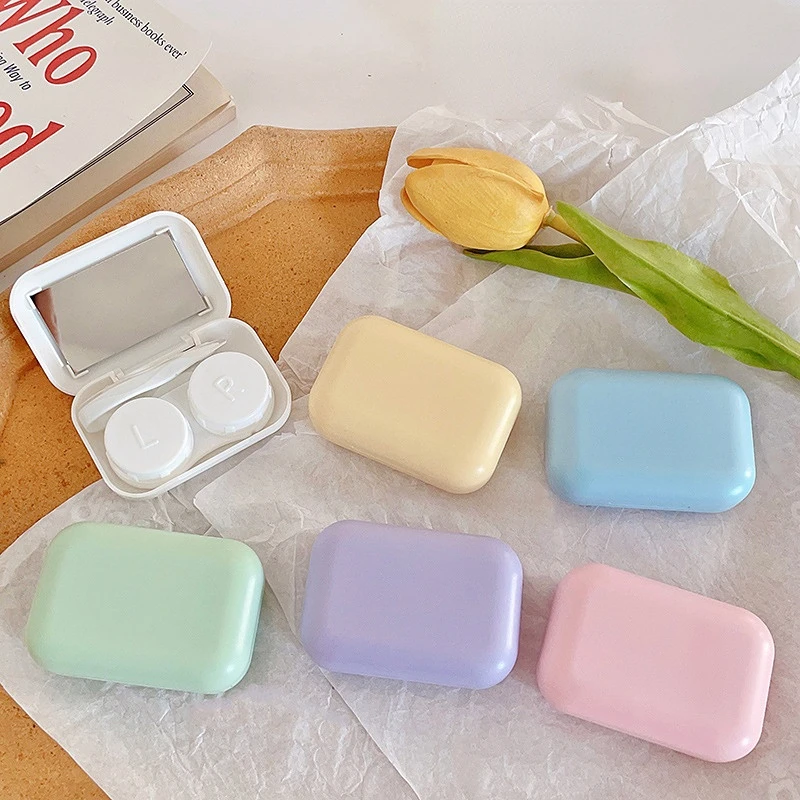 

Girl Pink Purple Color Contact Lenses Cases Colored Eye Contacts Lens Container Case with Silicone Tweezers Mini Pocket Box