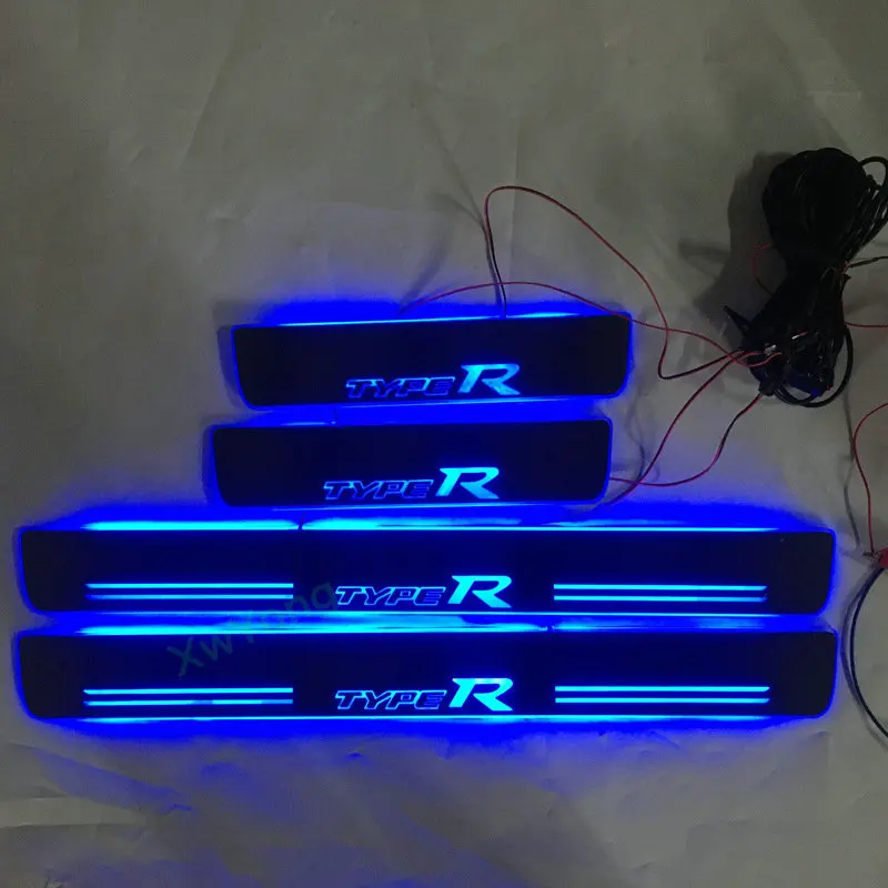 

4 PCS Led Door Sill Scuff Plate Guard Sills Protector Trim For Honda Civic Type-R TypeR 2007-2022 8TH 9TH 10TH 11TH