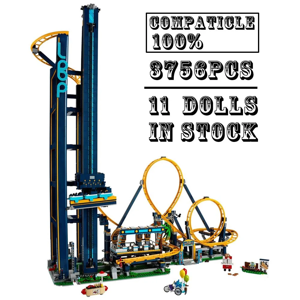 

New 3756PCS Loop Roller Amusement Park Coaster Fit 10303 City Fairground StreetView Technical Building Block Brick Toy Kid Gifts