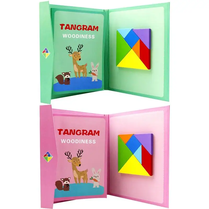 

Tangram Puzzle Magnetic Jigsaw Puzzle Toys Magnetic Colorful 3D Tangram Logical Thinking Training Drawing Board Montessori Toys