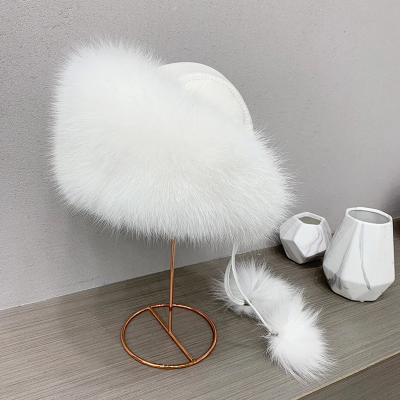 

Cap Lei High Winter quality Fur Leather and Thermal Fox Feng Princess Earflaps Hat Real Sheepskin Korean Autumn