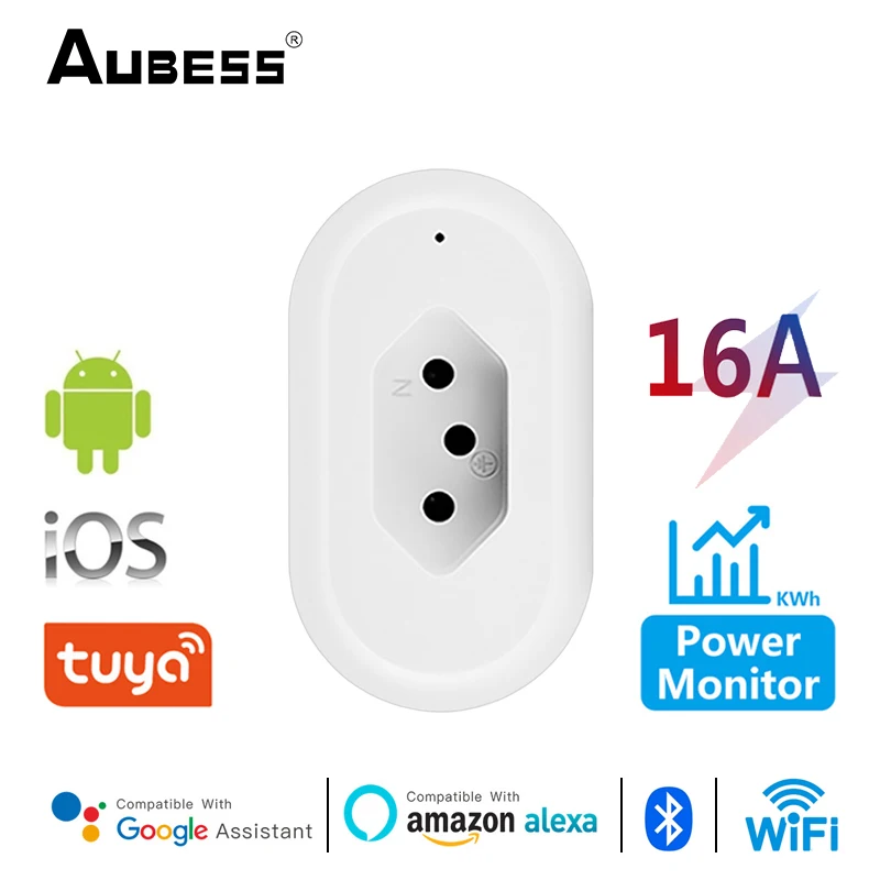 

Смарт-розетка Aubess, 16A/10A, Wi-Fi, с монитором питания