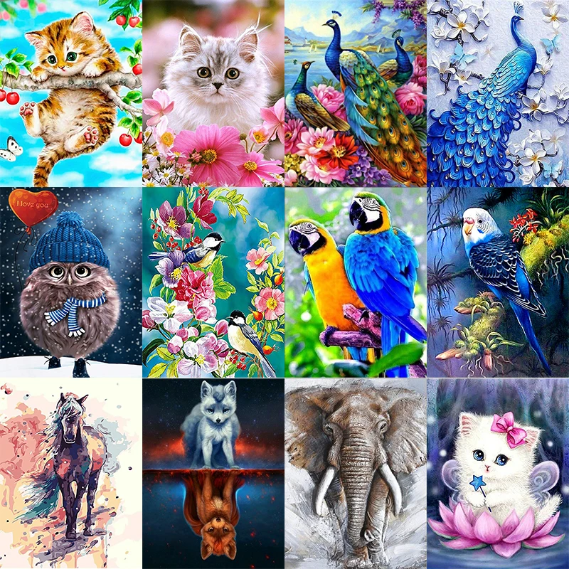 

5D DIY Animal Diamond Painting Kit Cat Bird Flowers Horse Embroidery Mosaic Cartoon Pet Rhinestone Art Picture Home Decor Gift