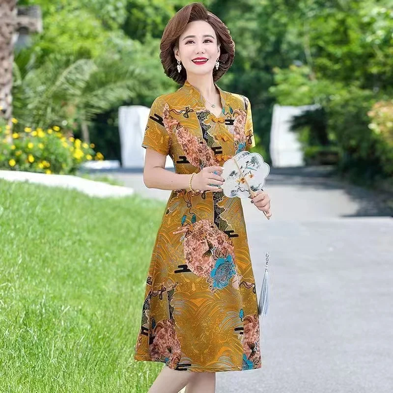 

TT6 Middle aged Mom Summer Dress Fashionable Dress for Women 2023 New Mid aged and Elderly Women's Wear Large Size Long Dress