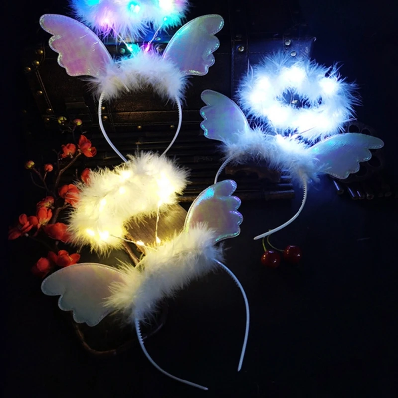 

LED Angel Wing Halos Headband Durable Hair Hoop Luminous Headbands for Woman Unisex Carnivals Party Photography Supplies