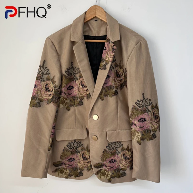 

PFHQ Autumn Men's Heavy Industry Embroidery Blazers Jackets Trendy Flowers Niche Design Handsome Light Luxury Suit Coat 21Z1649