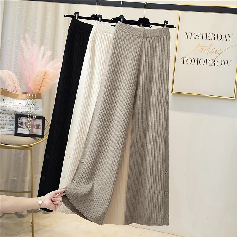 2023 Knitted pants for women autumn and winter high waisted solid color women pants