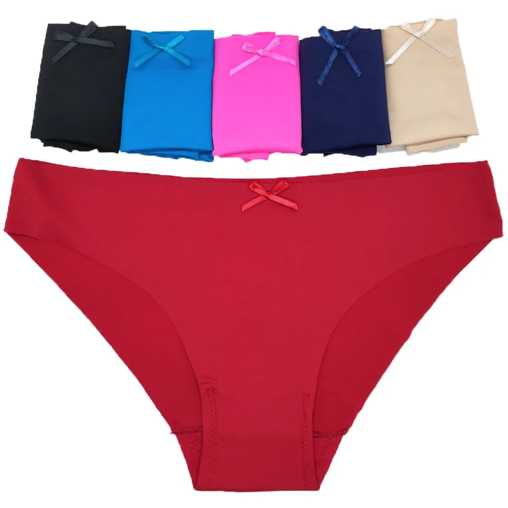 

24PCS New Simple Briefs Women's Ice Silk Low Waist Sexy Ladies Large Size Underpants Bow Solid Color Panties