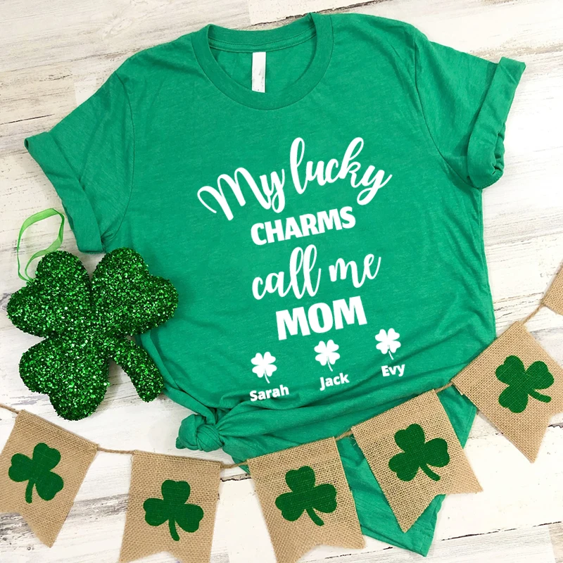 

Lucky Call Me Mom Shirt Mom St Patricks Day Shirt Vintage Clothes Lucky Mama St Patrick's Day Women Clothes Casual Tops L
