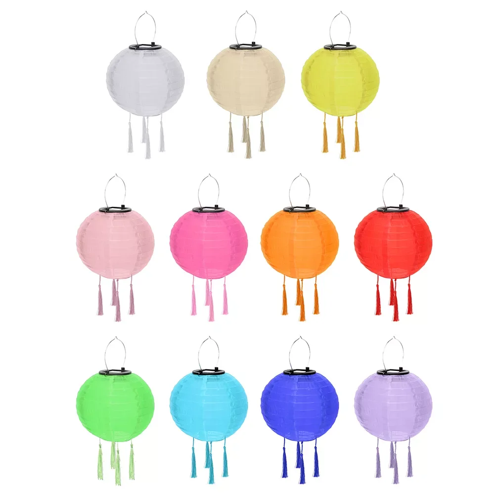 

NEW2022 12inch Chinese Round Lantern Waterproof Nylon Solar Lantern Ball Hanging Lamps for Wedding Birthday Party Decorations Li