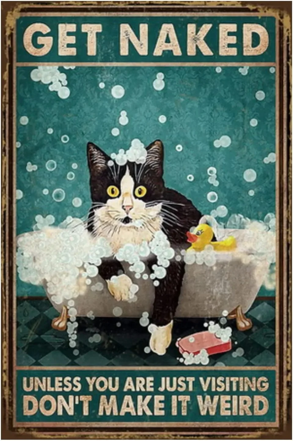 

Retro Tin Sign Metal Poster Vintage Wall Decor Black Cat Take Shower Bathtub Funny Decorations for Home Bar Bathroom Farm Room