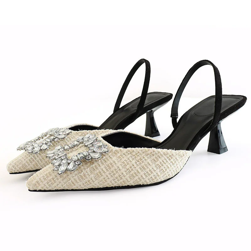 

Женские брендовые роскошные босоножки на высоком каблуке, привлекательные туфли-лодочки с ремешком на пятке, Элегантные классические туфли на каблуке с острым носком, 2023