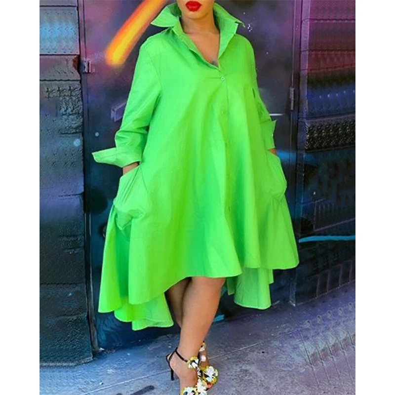 

Casual Plus Size Women Spring Dress 5XL Light Green Color Shirt Dresses Lady Party Dresses