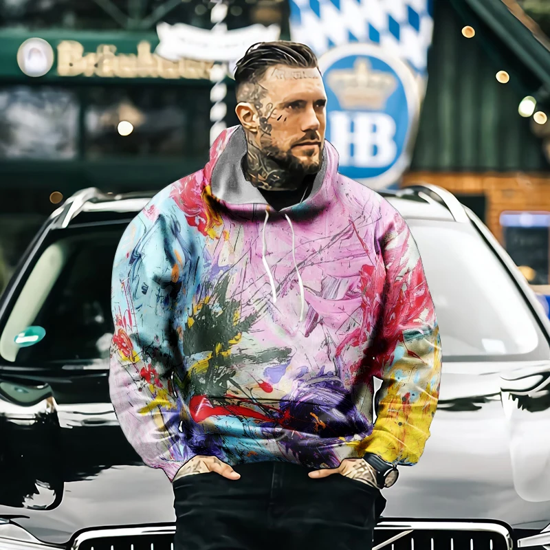 

2021 Spring and Autumn Men's Sports Jersey Hoodie Long Sleeve Sweater Retro Painted Series 3D Printing Hoodie