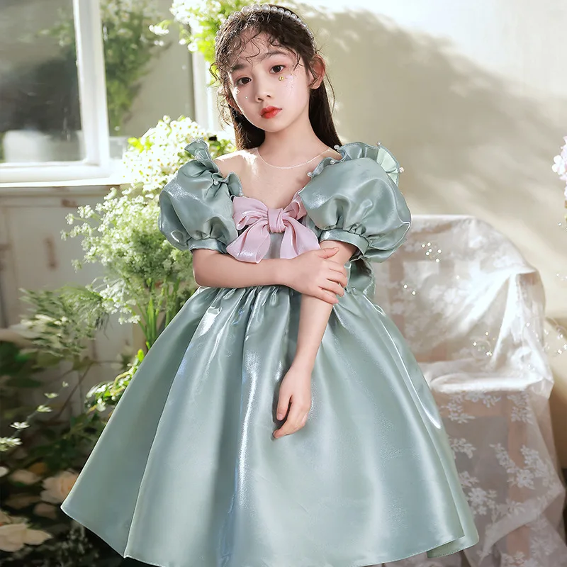 

Платье принцессы с жемчужинами для девочек, модель 2023 года, летняя детская одежда для маленьких детей, милая одежда для дня рождения с бантом, свадебная одежда для девочек