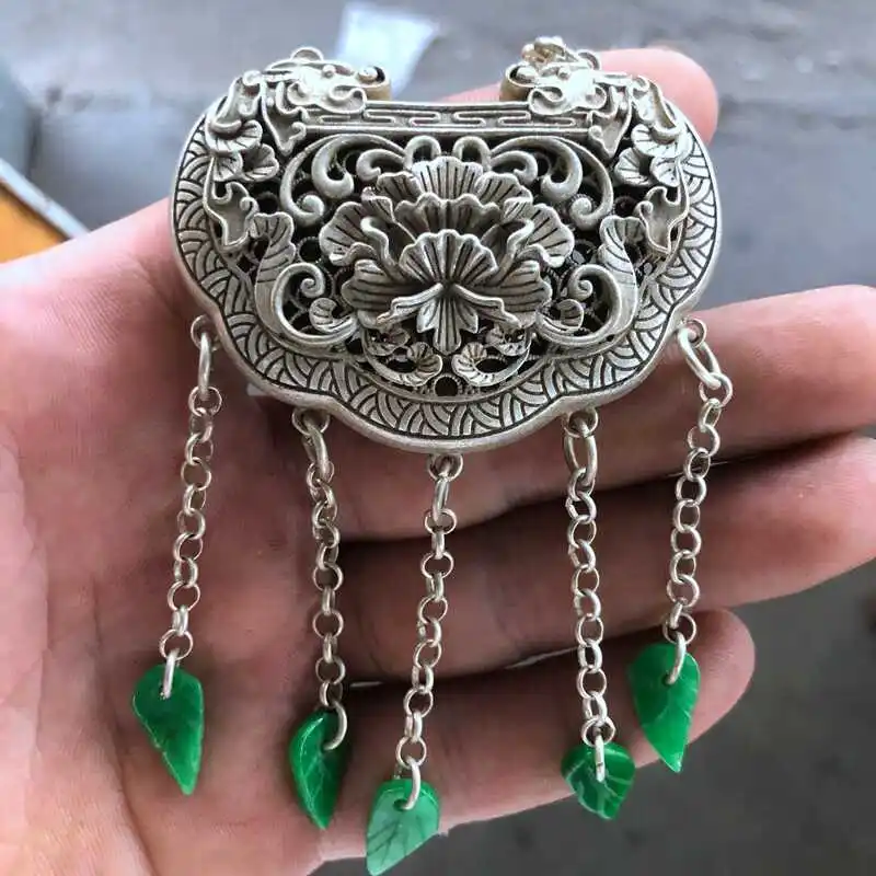 Антикварный серебряный замок с надписью &quotЦиньлун&quot династии Цин кулон мотивом