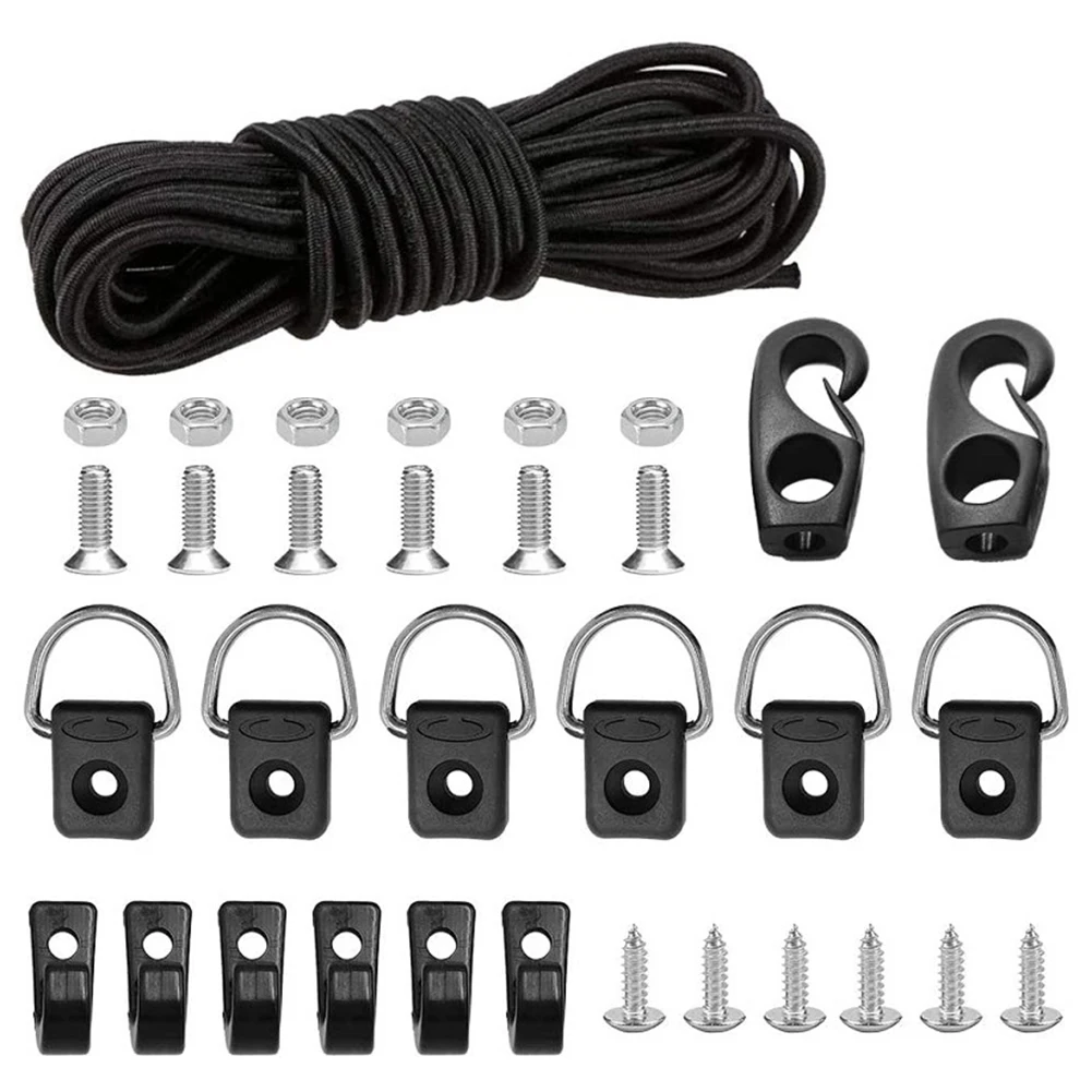 

D Ring Mooring Deck Fitting Canoe Kayak Bungee Shock Cord Sailing Rope with Screw Fishing Rigging Bungee Kit Set