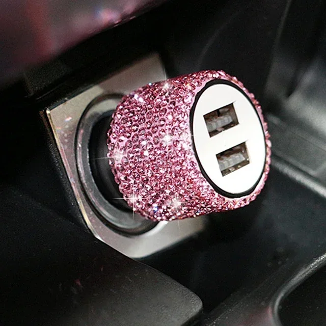 

Автомобильное Зарядное Устройство Bling USB 5V 2.1A С Двумя Портами Для Быстрой Зарядки, Цвет Розовое Золото
